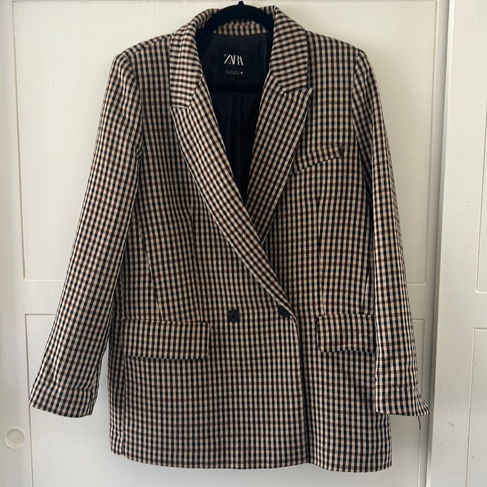 Zara Classic Checker Double Breast Blazer Jacket